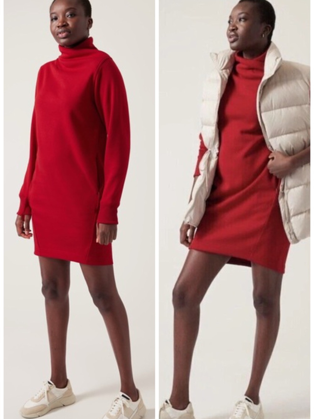 Athleta Cozy Karma Mock Neck Sweatshirt Dress In Red Size M EUC
